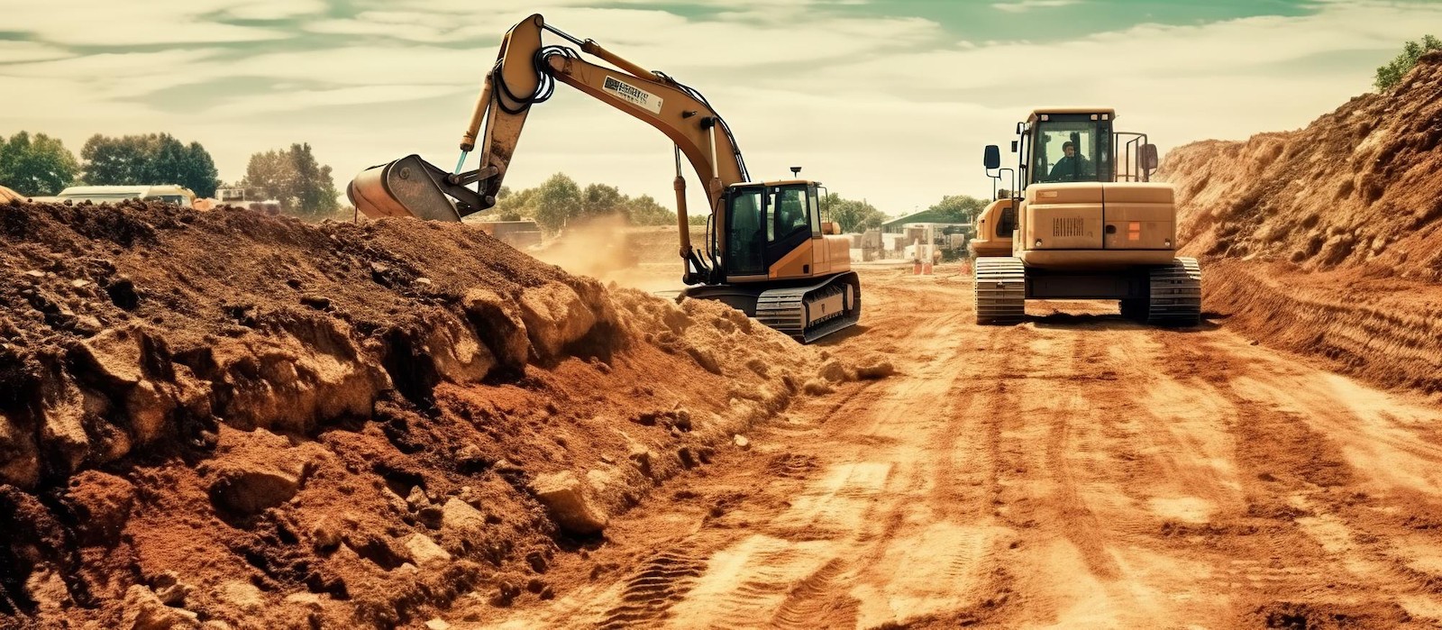 Exclusive Hydraulics & Engineering's heavy-duty earthmoving machinery in action, featuring excavators, bulldozers, and loaders.